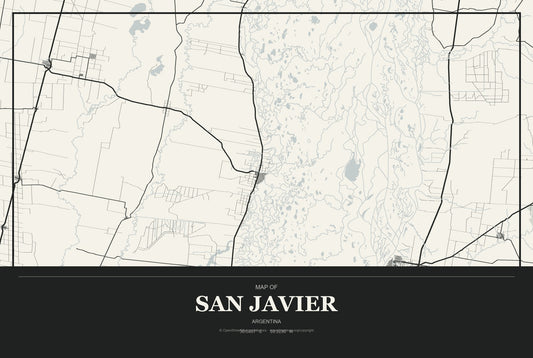 San Javier, Misiones, Argentina City Map Aluminum Sign in Museum Plaque style