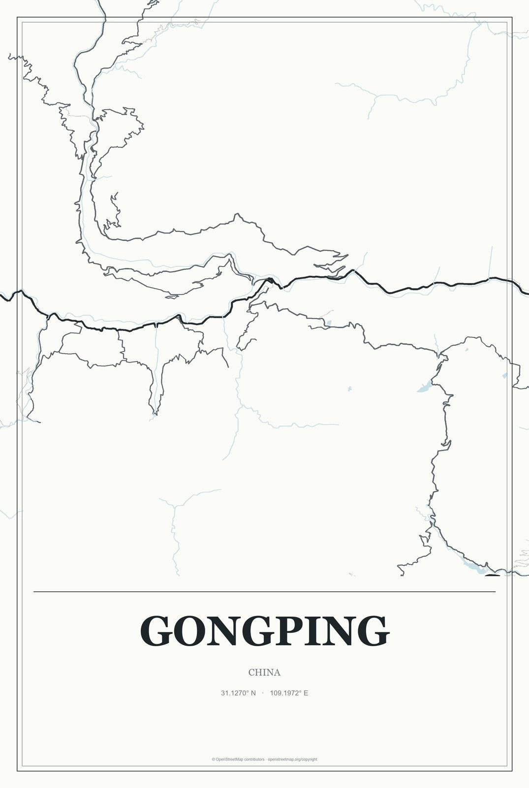 Gongping, China City Map Aluminum Sign in Gallery Air style