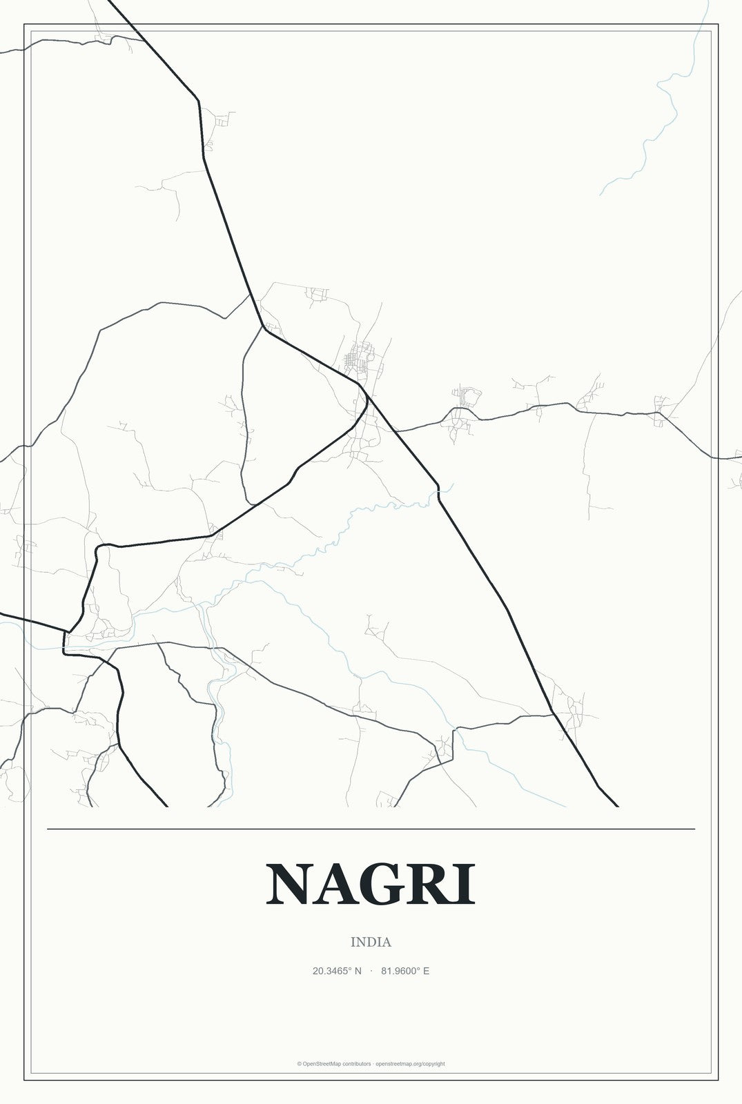 Nagri, India City Map Aluminum Sign in Gallery Air style