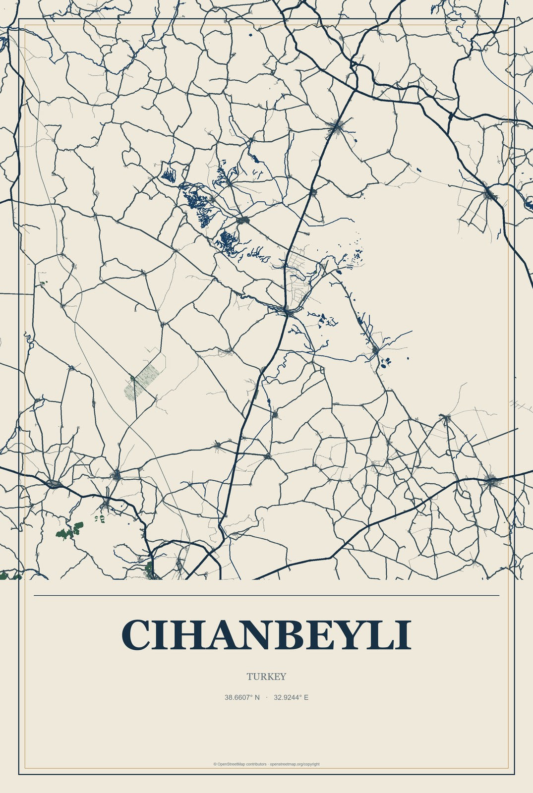 Cihanbeyli, Turkey City Map Aluminum Sign in Coastal Cutout style