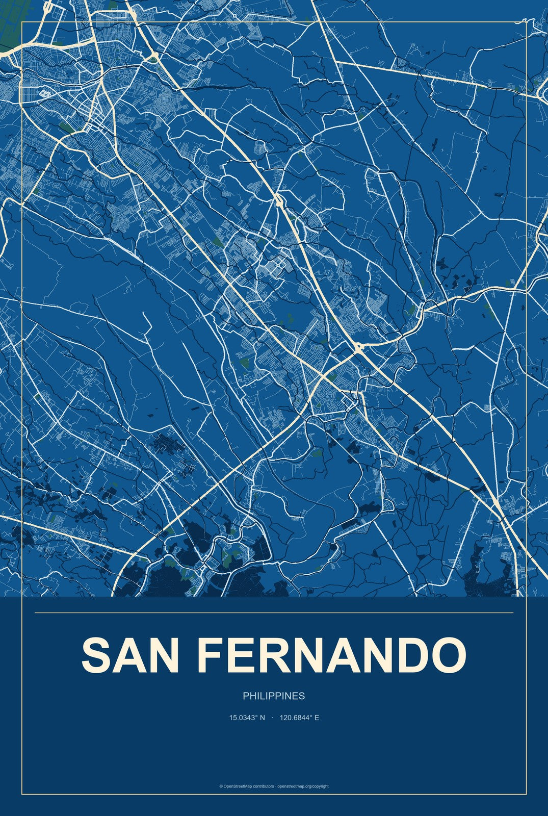 San Fernando, Central Visayas, Philippines City Map Aluminum Sign in Harbor Cobalt style