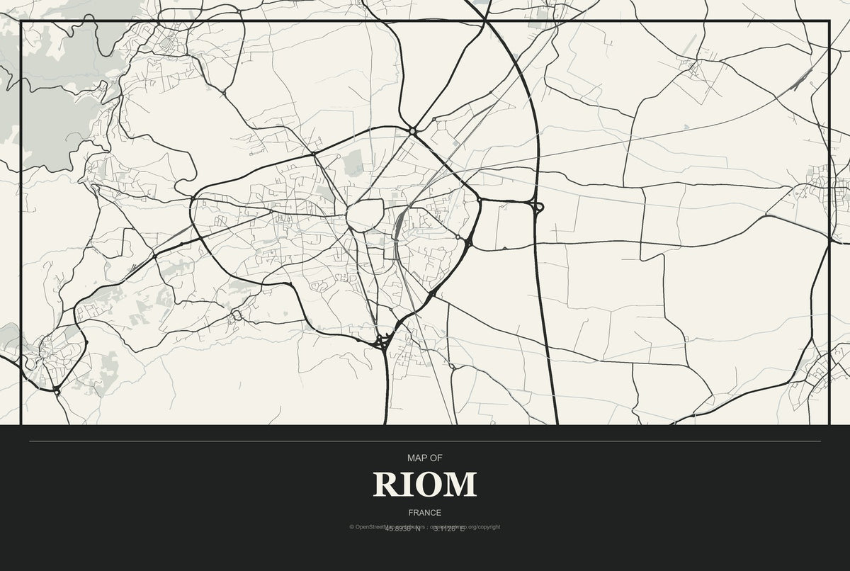 Riom, France City Map Aluminum Sign in Museum Plaque style