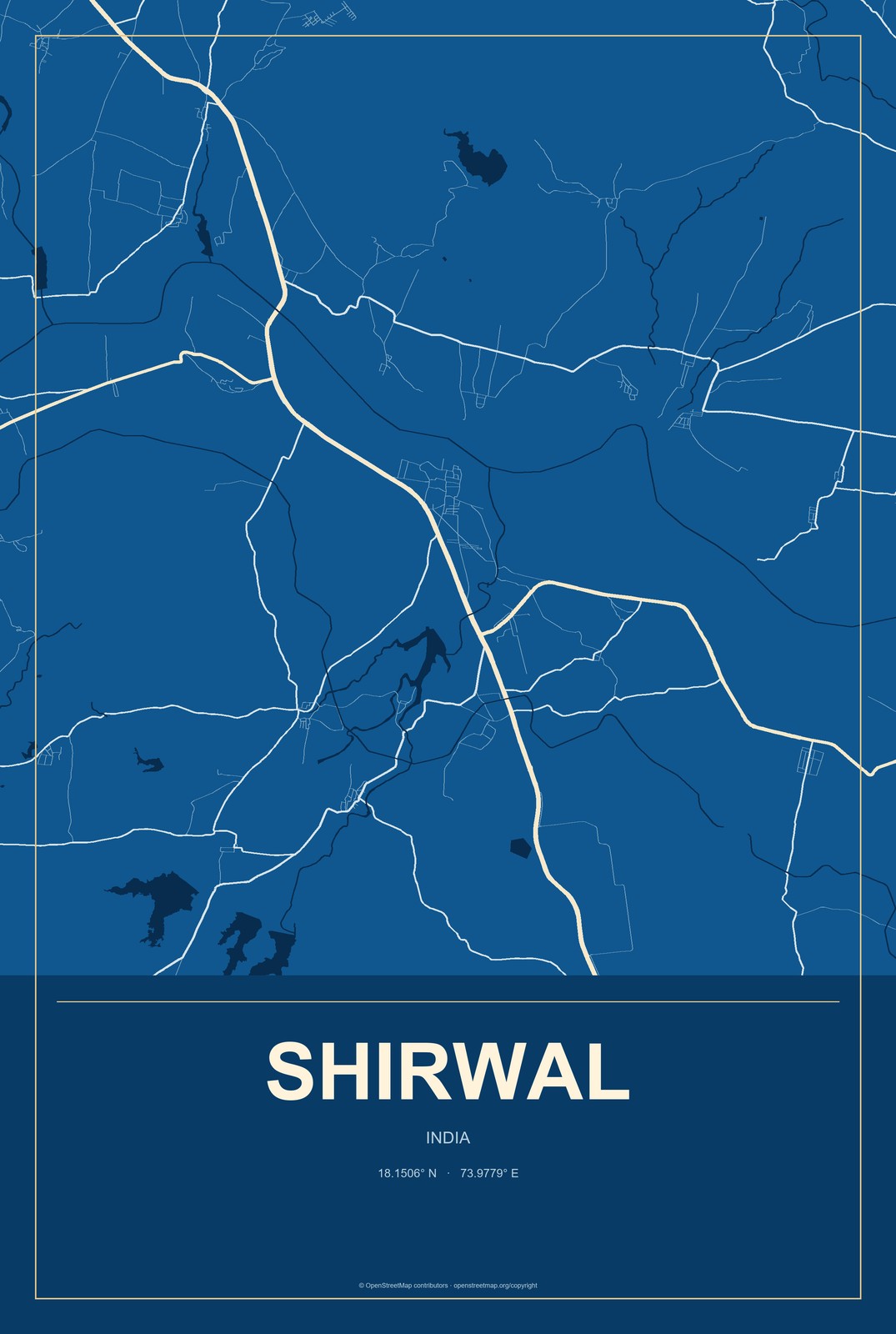 Shirwal, India City Map Aluminum Sign in Harbor Cobalt style