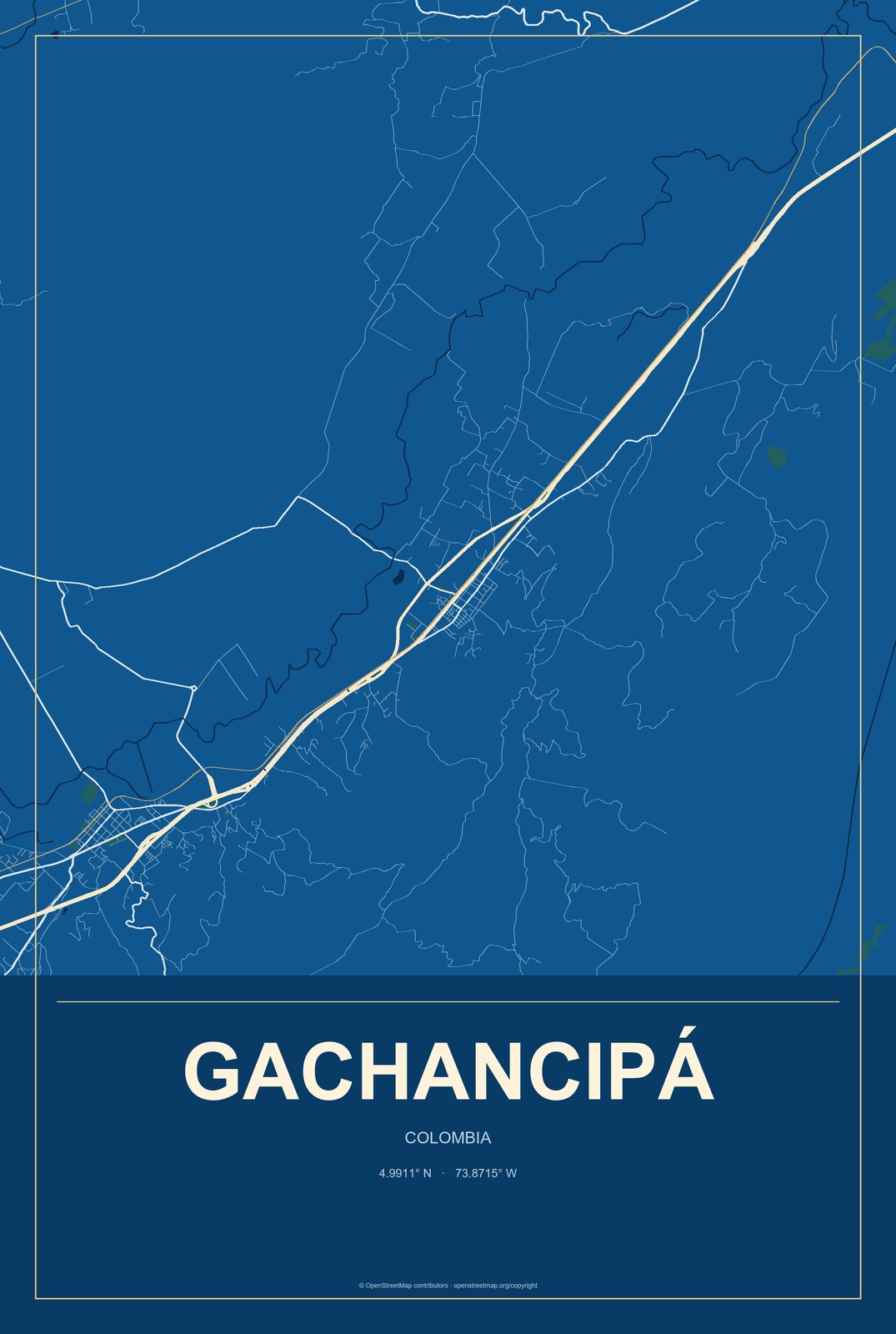 Gachancipá, Colombia City Map Aluminum Sign in Harbor Cobalt style