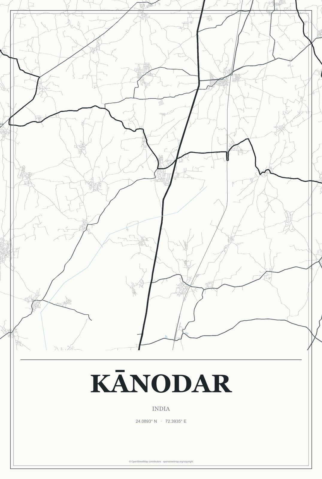 Kānodar, India City Map Aluminum Sign in Gallery Air style