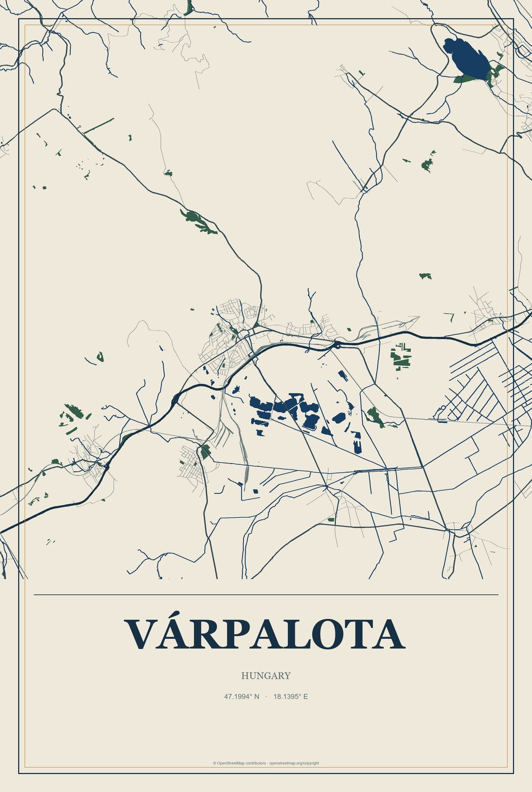 Várpalota, Hungary City Map Aluminum Sign in Coastal Cutout style