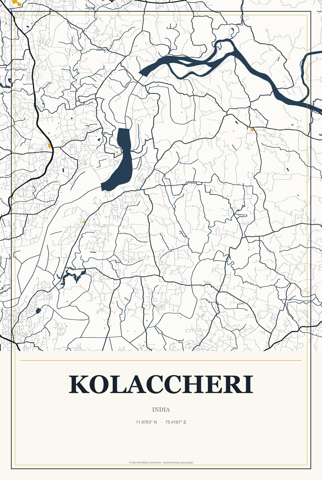 Kolaccheri, India City Map Aluminum Sign in Citrine Modern style