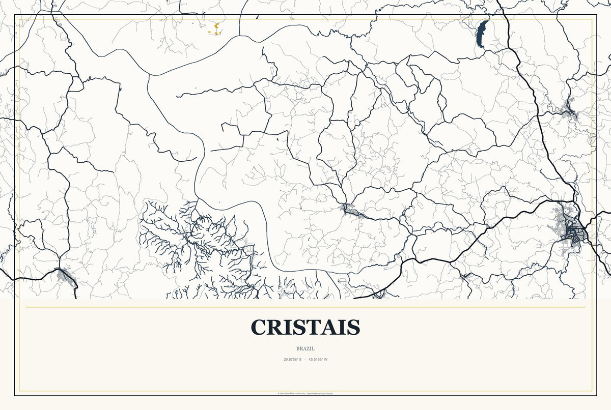 Cristais, Brazil City Map Aluminum Sign in Citrine Modern style