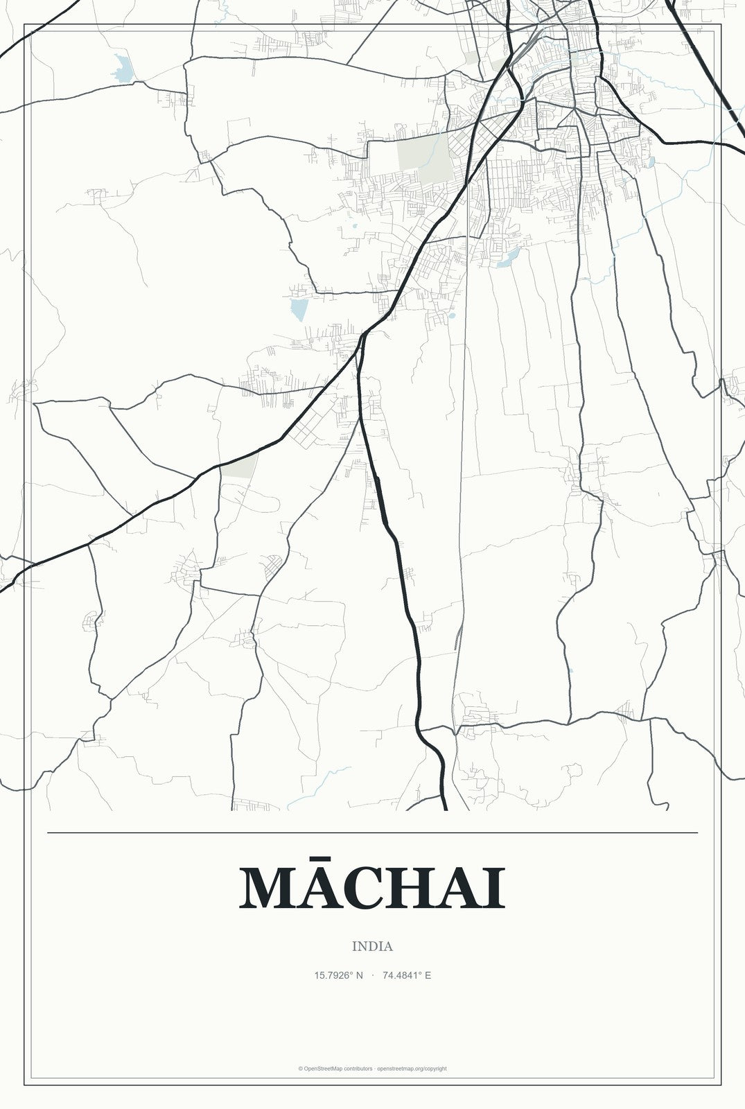 Māchai, India City Map Aluminum Sign in Gallery Air style