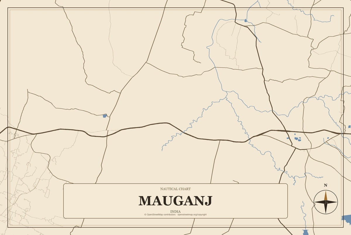 Mauganj, India City Map Aluminum Sign in Heritage Nautical style