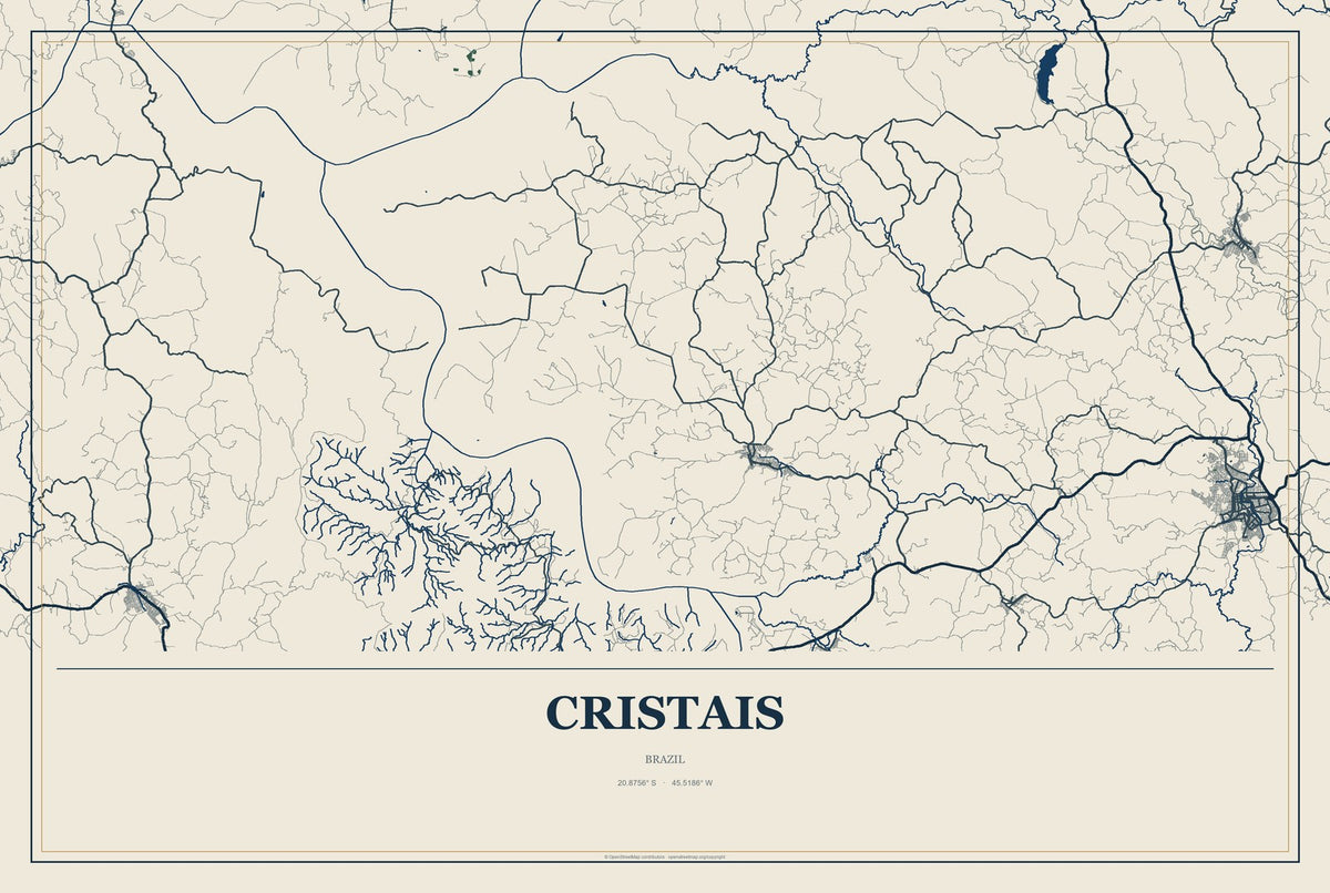Cristais, Brazil City Map Aluminum Sign in Coastal Cutout style