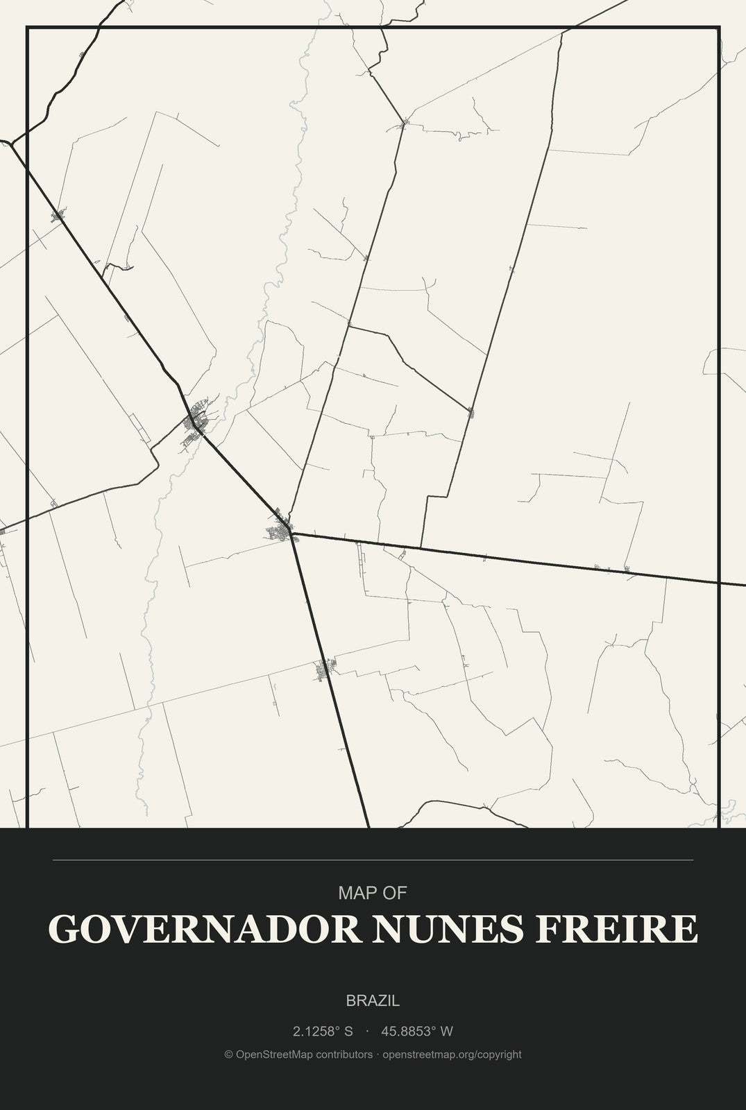 Governador Nunes Freire, Brazil City Map Aluminum Sign in Museum Plaque style