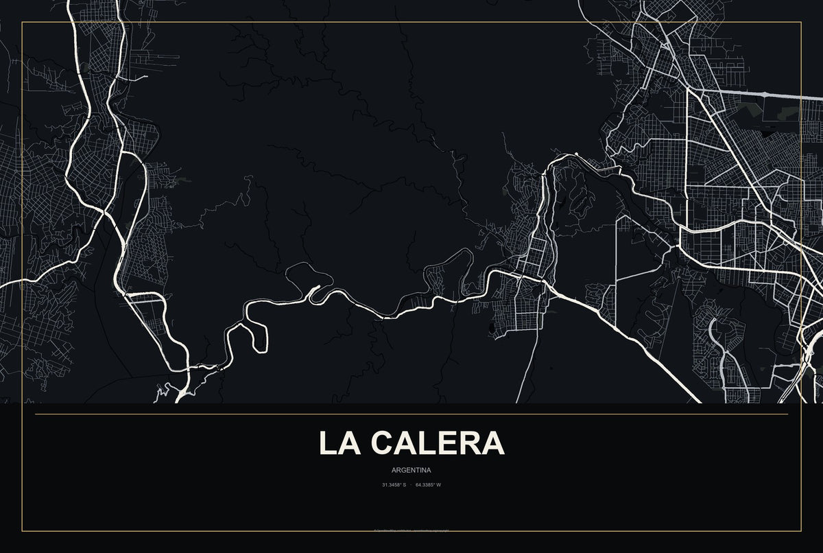La Calera, Argentina City Map Aluminum Sign in Metropolitan Noir style