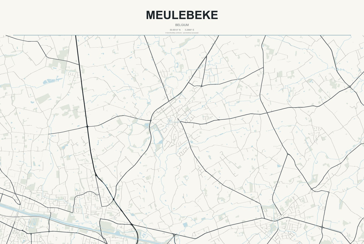 Meulebeke, Belgium City Map Aluminum Sign in Headline Atlas style