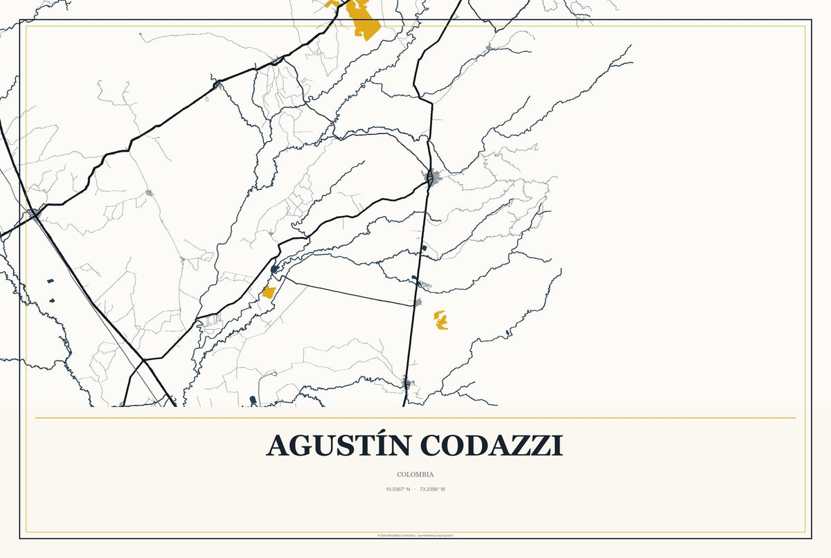 Agustín Codazzi, Colombia City Map Aluminum Sign in Citrine Modern style