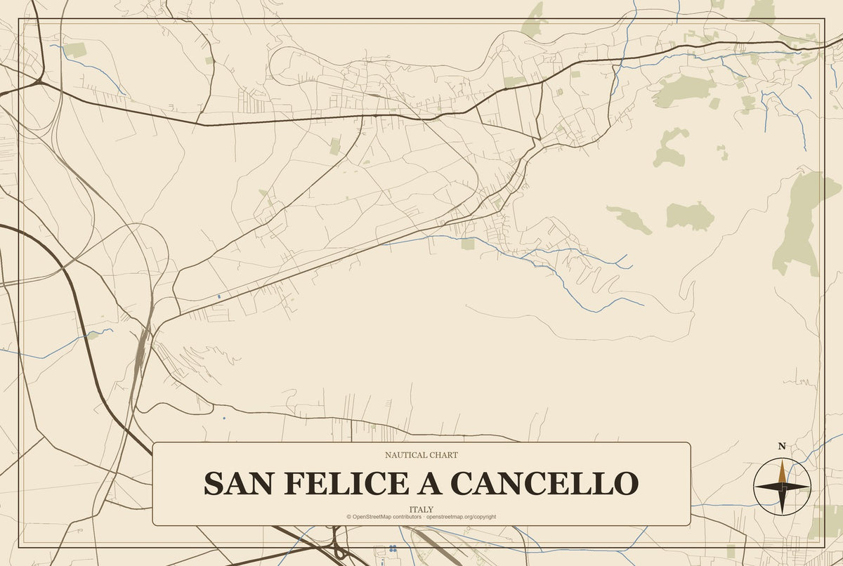 San Felice A Cancello, Italy City Map Aluminum Sign in Heritage Nautical style