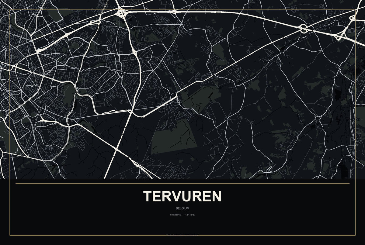 Tervuren, Belgium City Map Aluminum Sign in Metropolitan Noir style