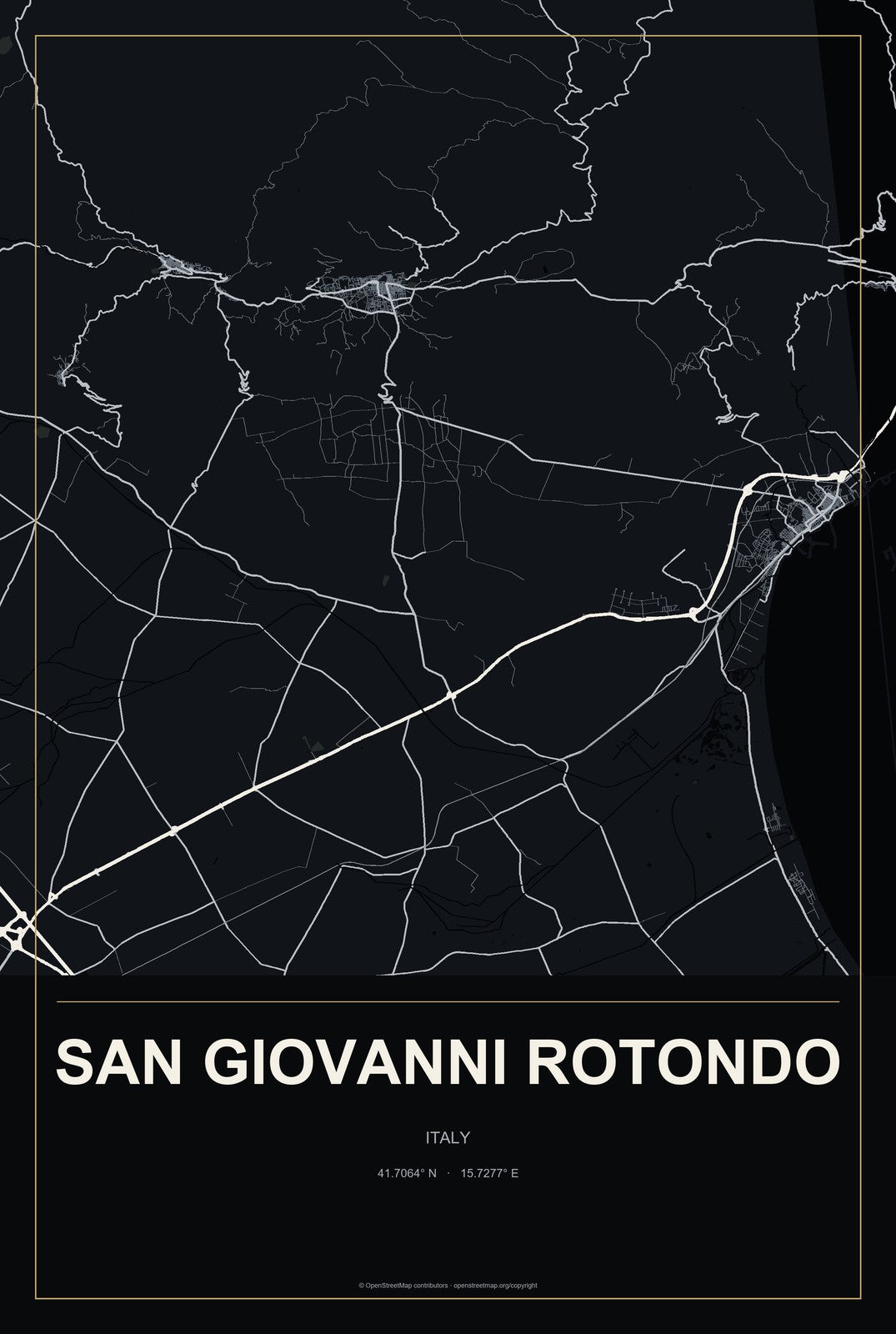 San Giovanni Rotondo, Italy City Map Aluminum Sign in Metropolitan Noir style