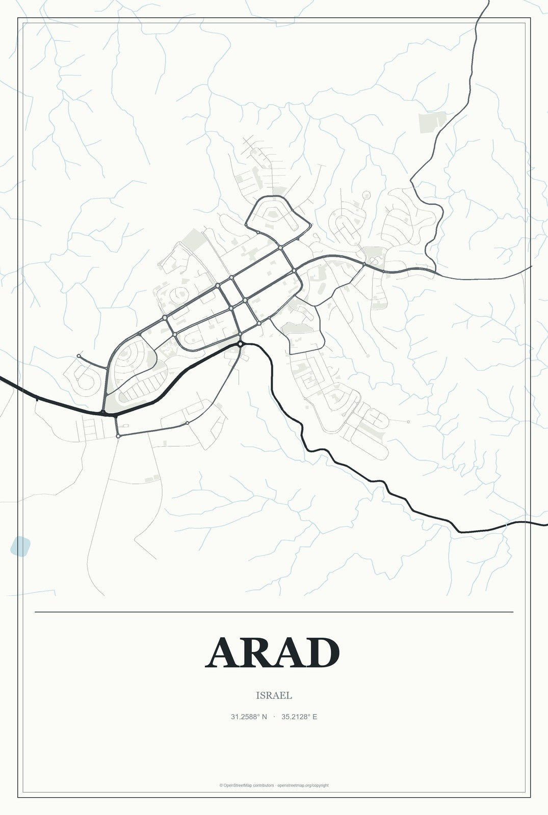 Arad, Israel City Map Aluminum Sign in Gallery Air style
