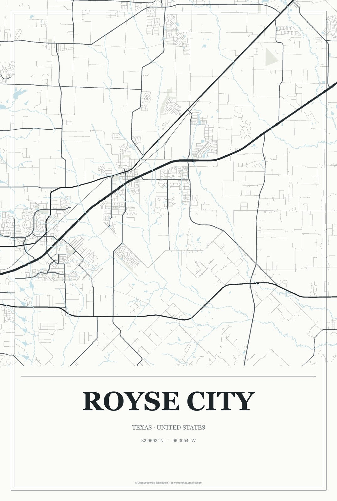 Royse City, Texas City Map Aluminum Sign in Gallery Air style