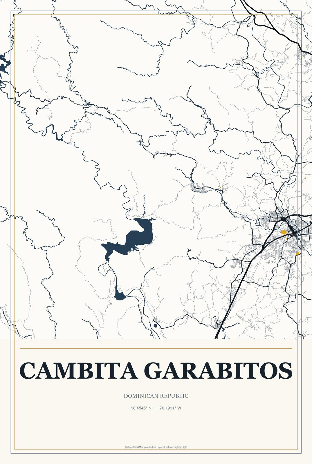 Cambita Garabitos, Dominican Republic City Map Aluminum Sign in Citrine Modern style