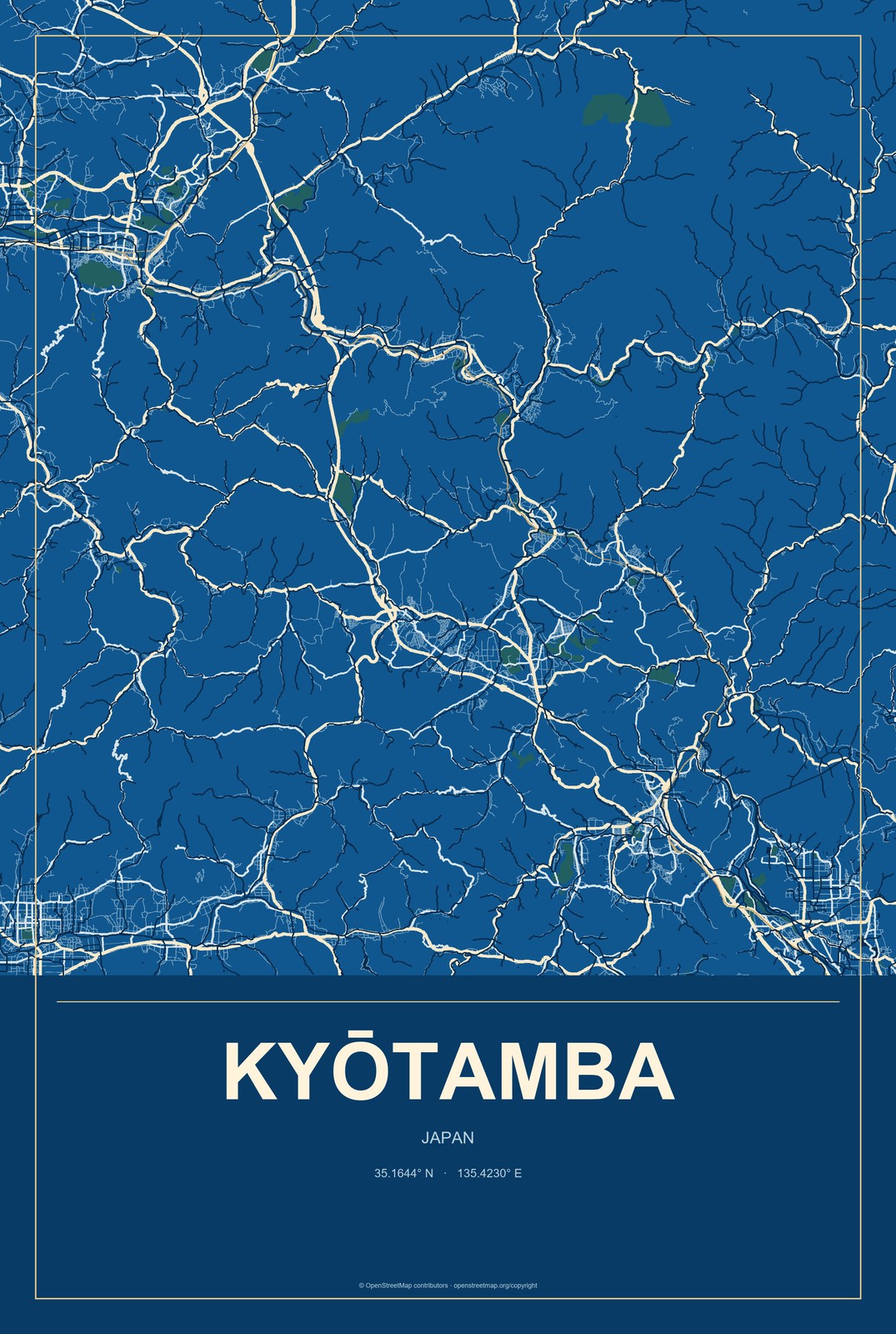 Kyōtamba, Japan City Map Aluminum Sign in Harbor Cobalt style