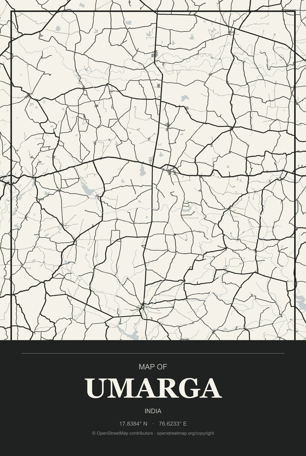 Umarga, India City Map Aluminum Sign in Museum Plaque style