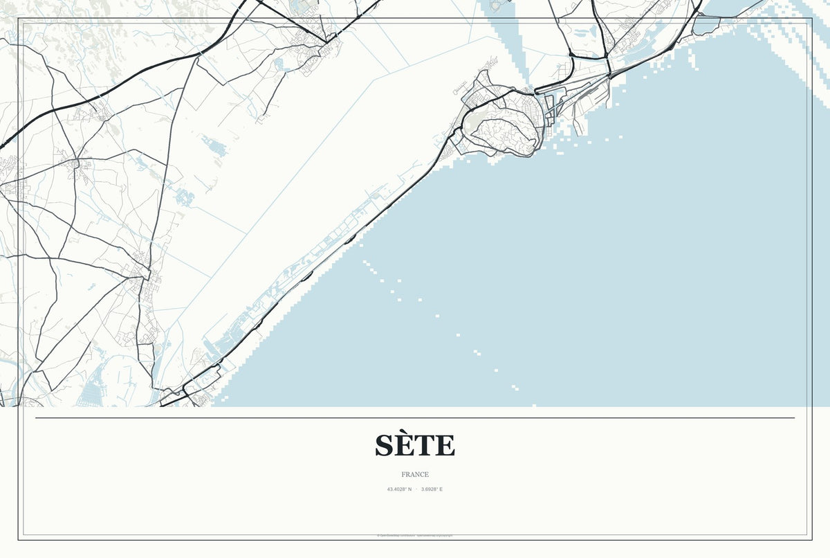 Sète, France City Map Aluminum Sign in Gallery Air style