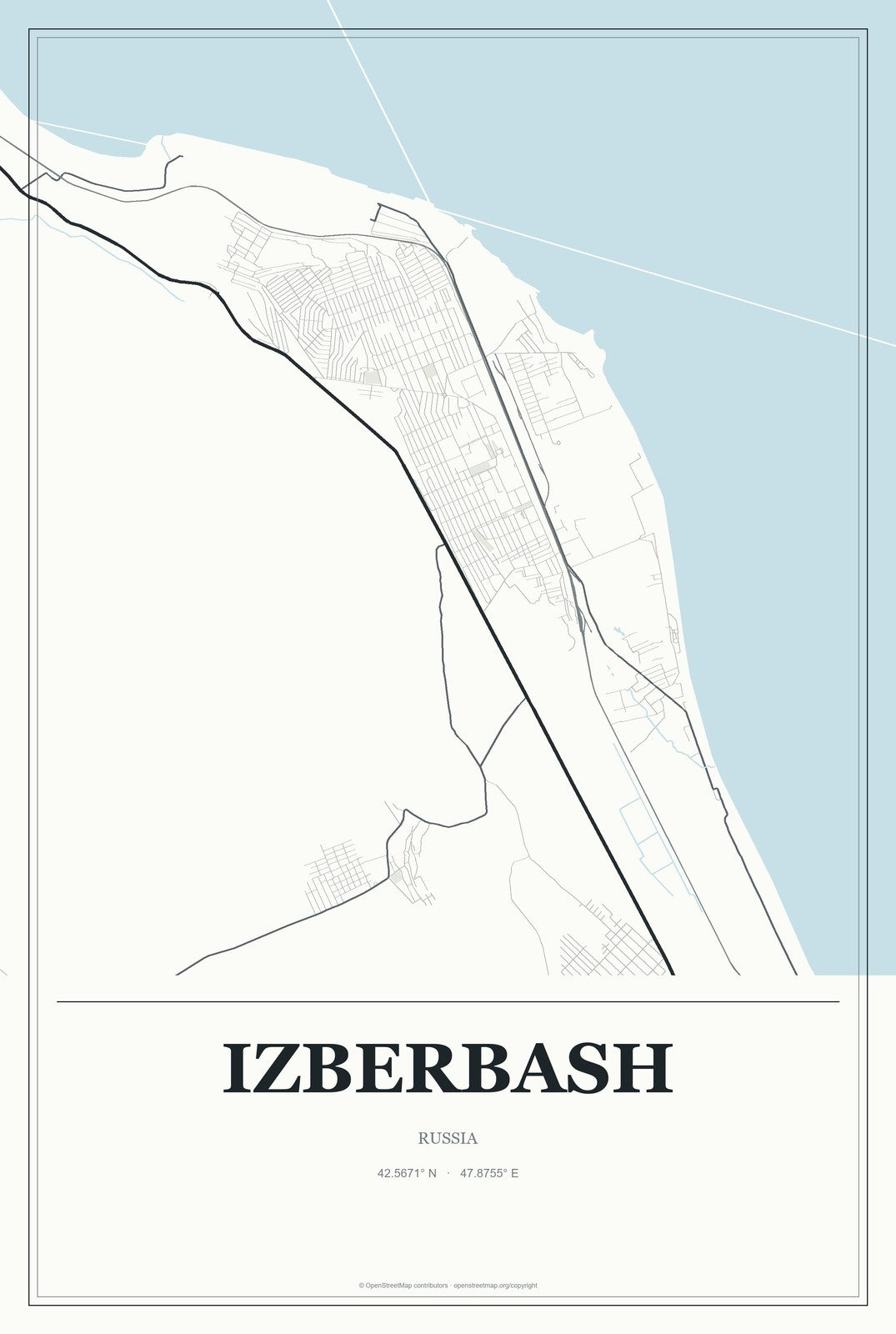 Izberbash, Russia City Map Aluminum Sign in Gallery Air style