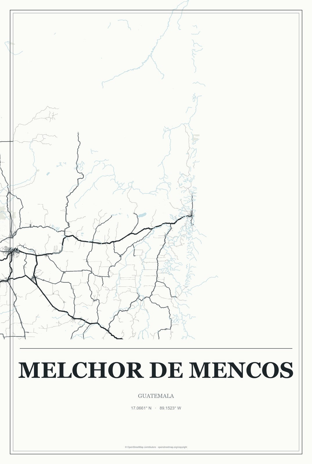Melchor de Mencos, Guatemala City Map Aluminum Sign in Gallery Air style