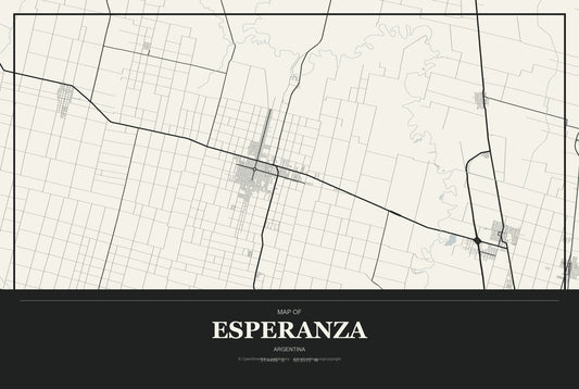Esperanza, Argentina City Map Aluminum Sign in Museum Plaque style