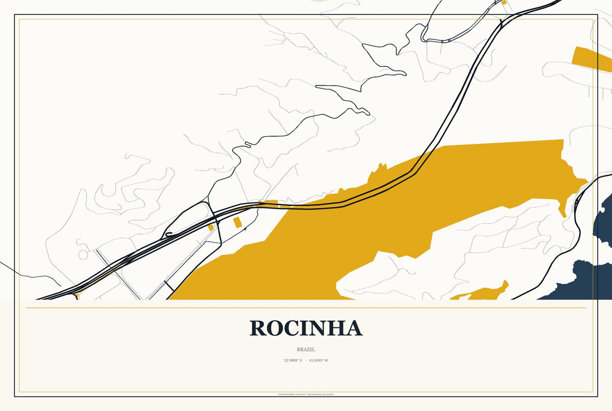 Rocinha, Brazil City Map Aluminum Sign in Citrine Modern style