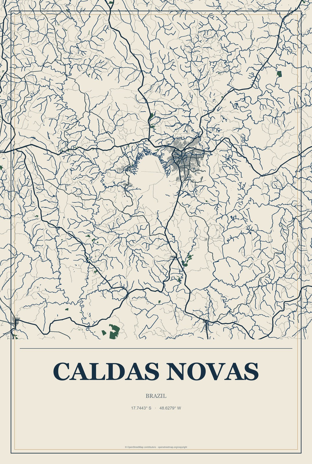 Caldas Novas, Brazil City Map Aluminum Sign in Coastal Cutout style