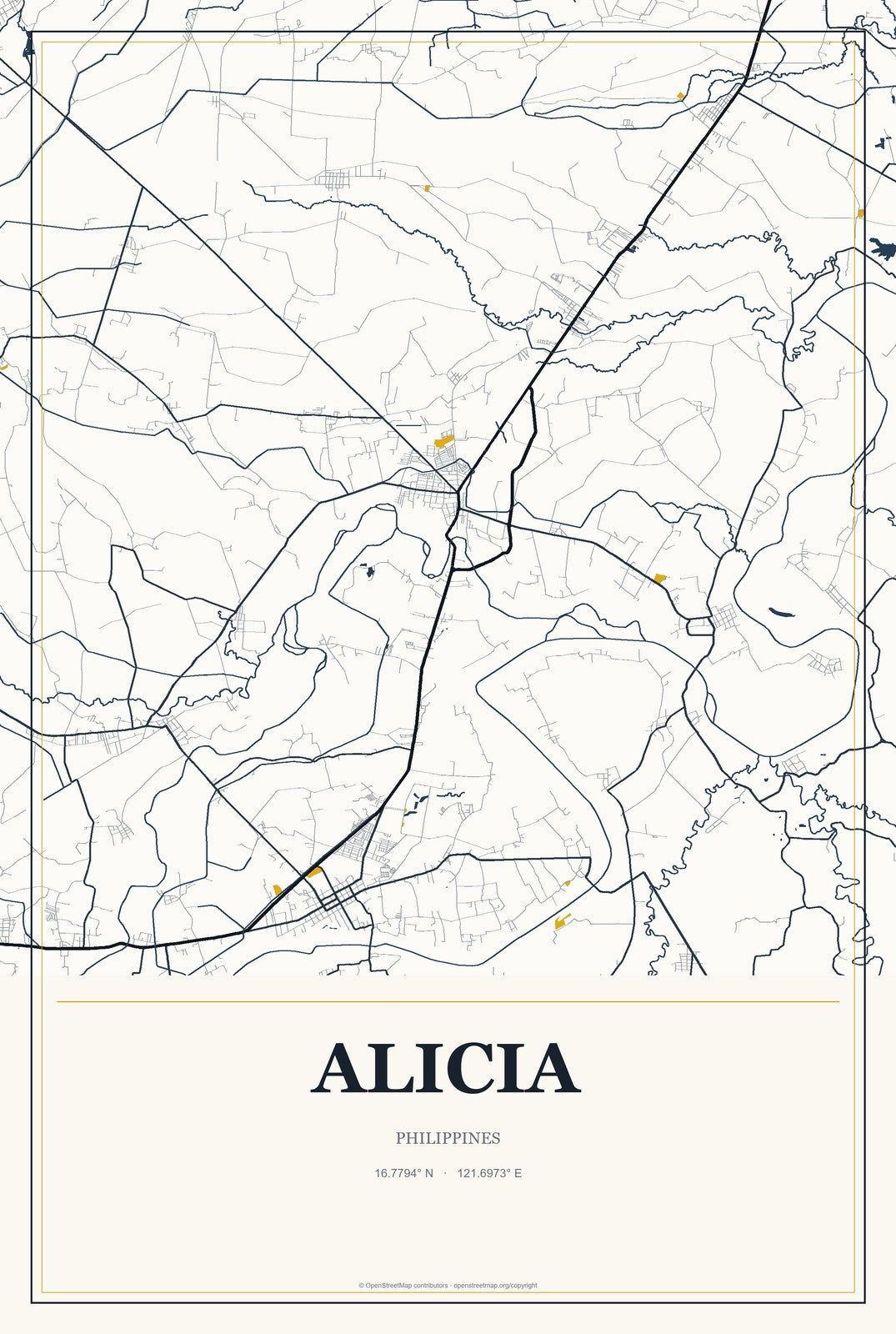 Alicia, Philippines City Map Aluminum Sign in Citrine Modern style