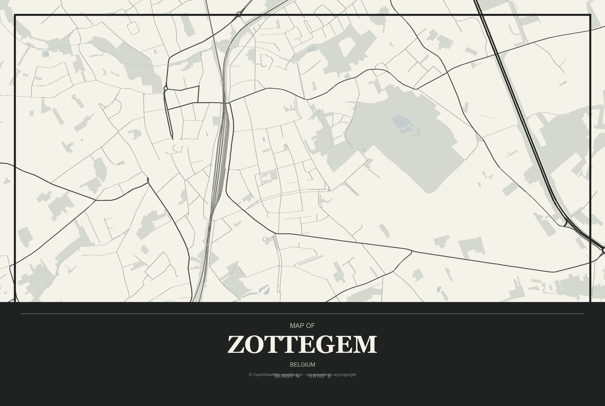 Zottegem, Belgium City Map Aluminum Sign in Museum Plaque style
