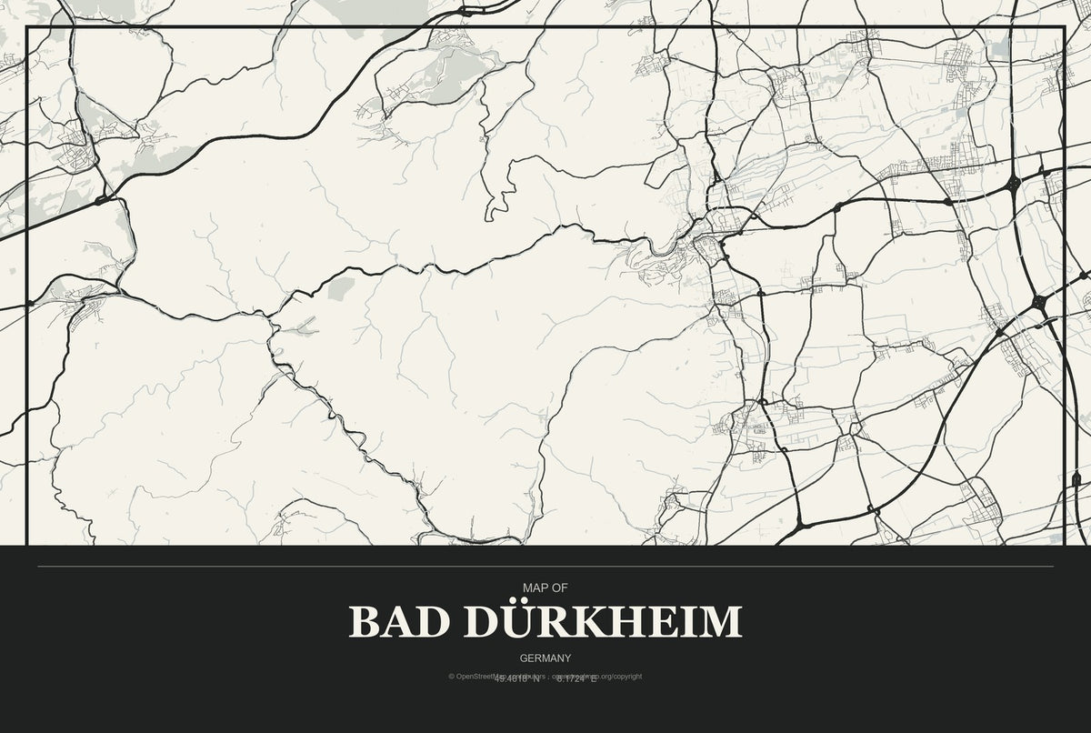 Bad Dürkheim, Germany City Map Aluminum Sign in Museum Plaque style