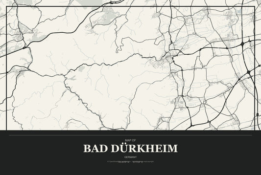 Bad Dürkheim, Germany City Map Aluminum Sign in Museum Plaque style