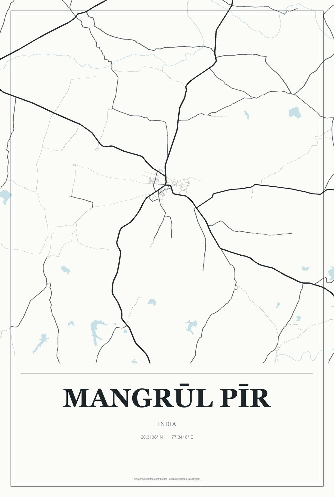Mangrūl Pīr, India City Map Aluminum Sign in Gallery Air style
