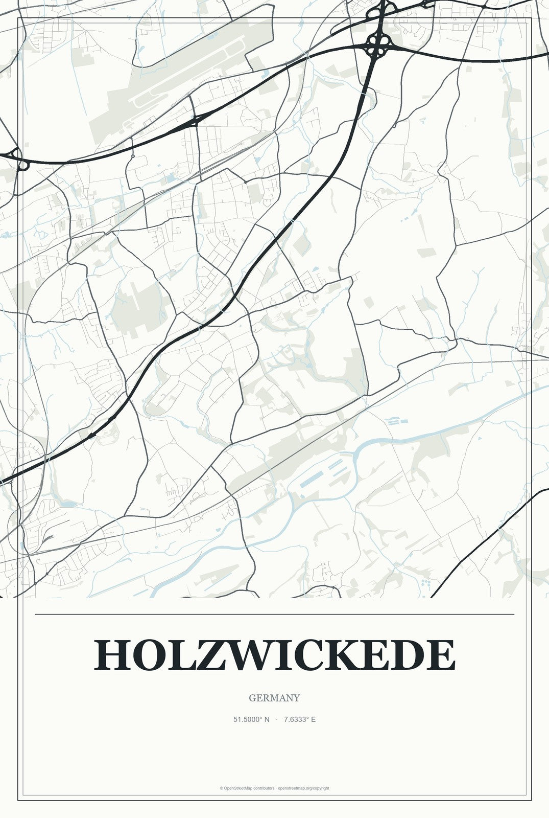 Holzwickede, Germany City Map Aluminum Sign in Gallery Air style