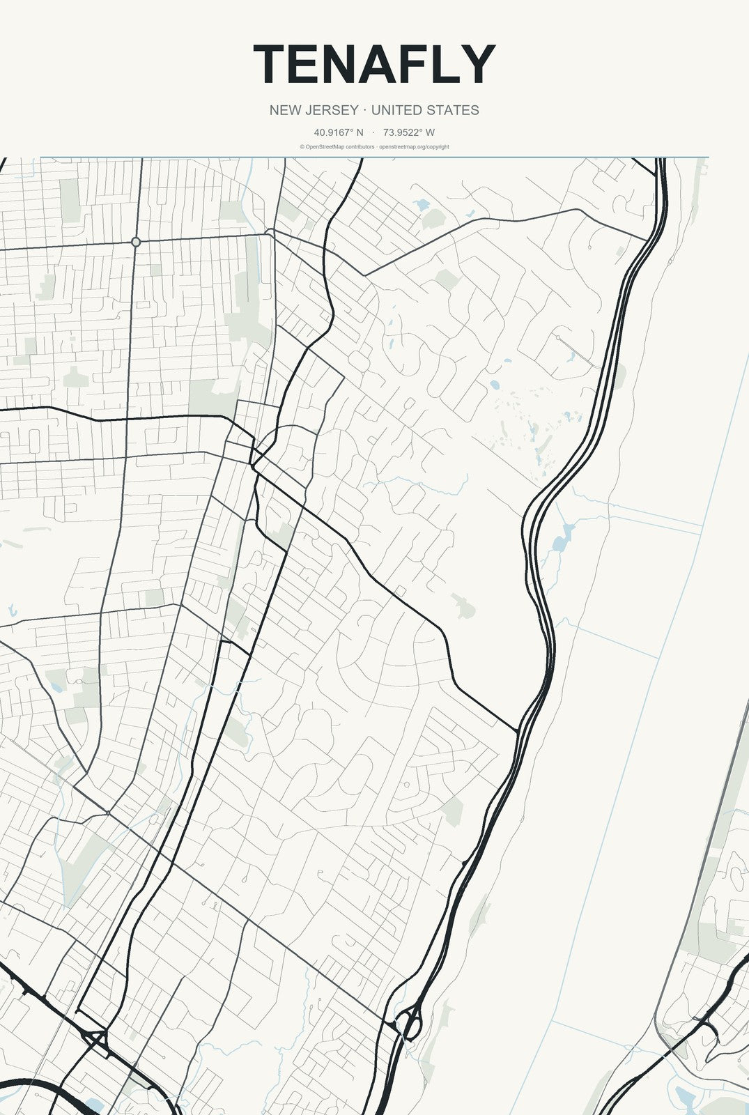 Tenafly, New Jersey City Map Aluminum Sign in Headline Atlas style