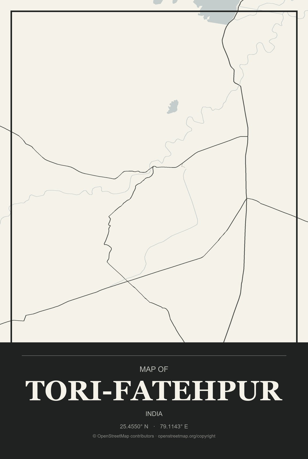 Tori-Fatehpur, India City Map Aluminum Sign in Museum Plaque style