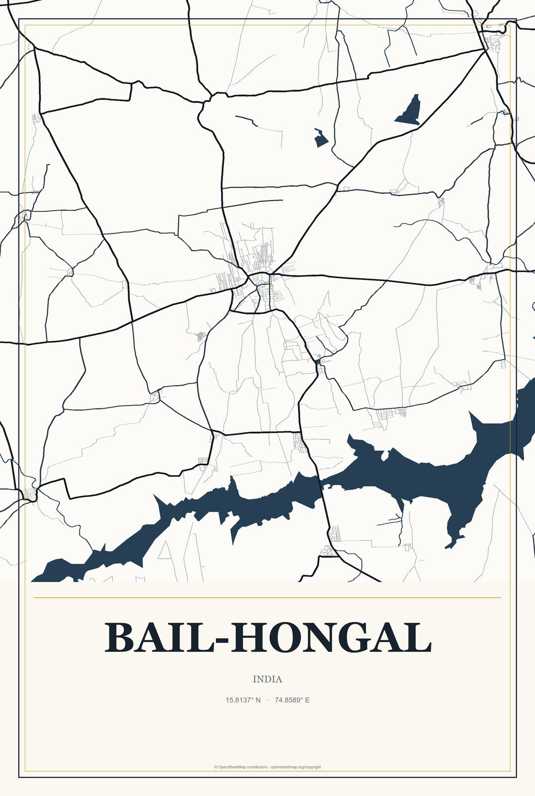 Bail-Hongal, India City Map Aluminum Sign in Citrine Modern style