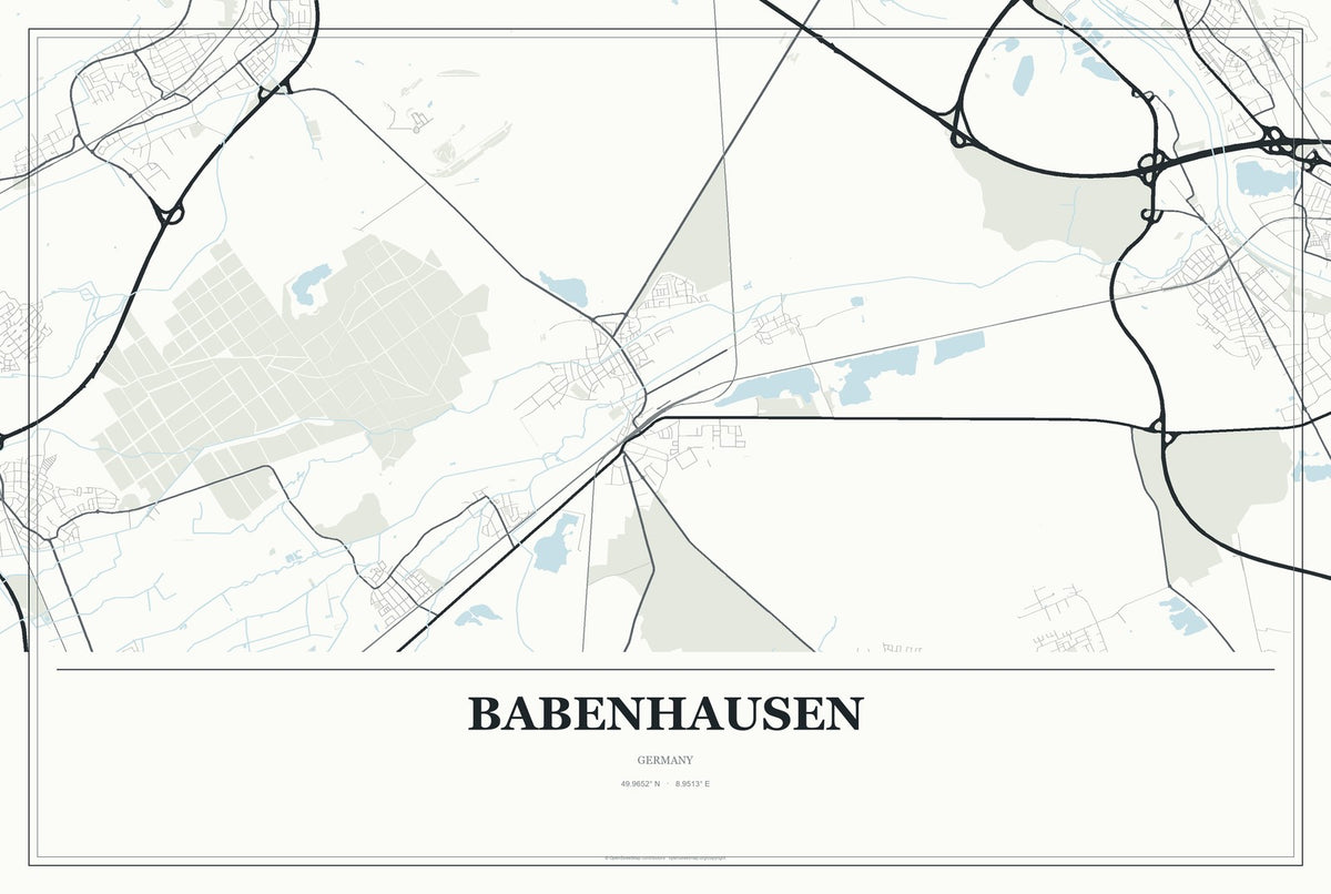 Babenhausen, Germany City Map Aluminum Sign in Gallery Air style