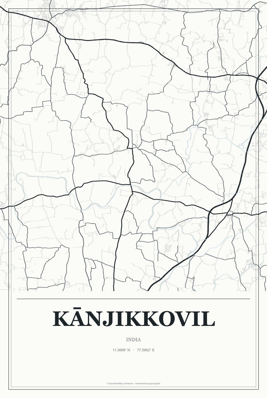 Kānjikkovil, India City Map Aluminum Sign in Gallery Air style