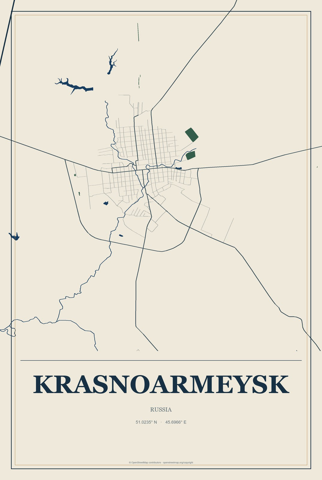 Krasnoarmeysk, Moscow Oblast, Russia City Map Aluminum Sign in Coastal Cutout style
