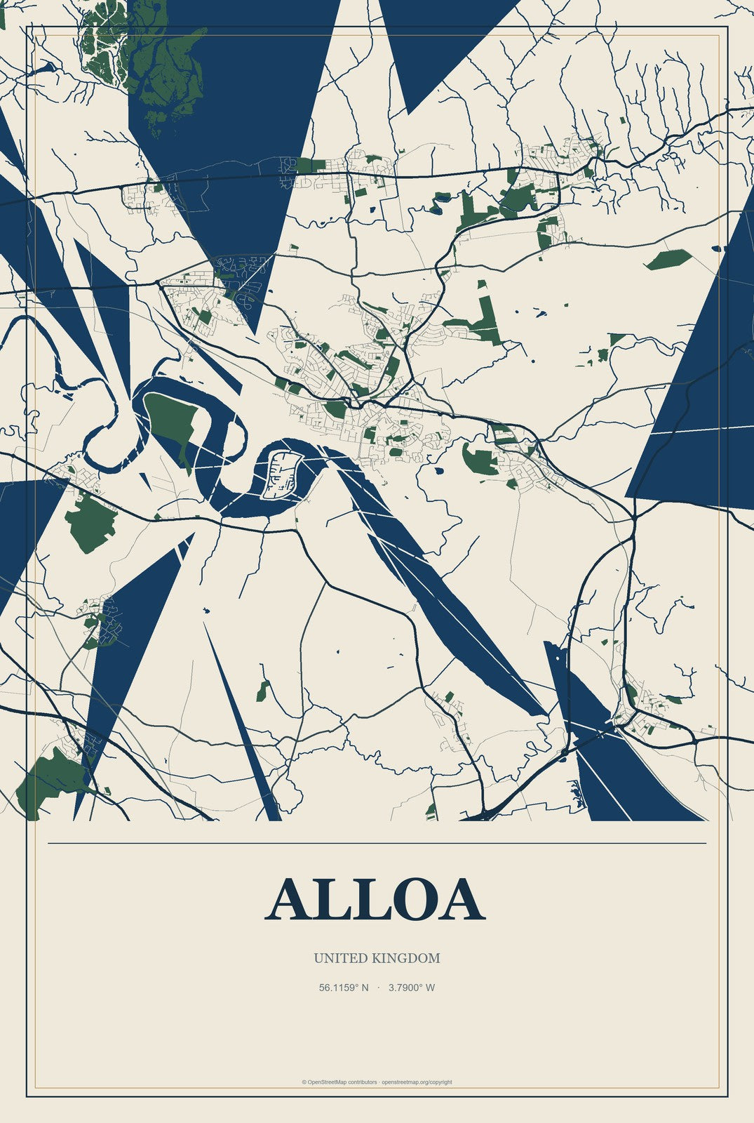 Alloa, United Kingdom City Map Aluminum Sign in Coastal Cutout style