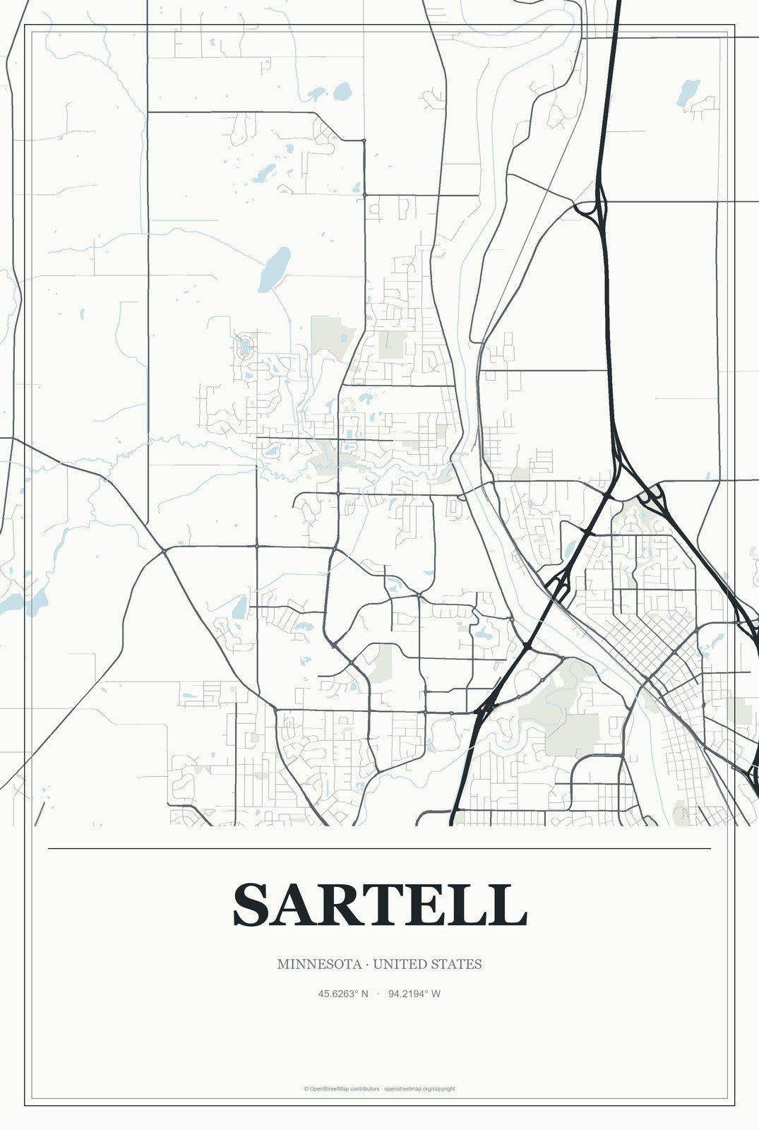 Sartell, Minnesota City Map Aluminum Sign in Gallery Air style