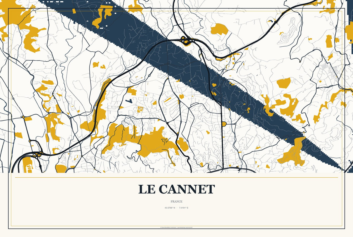 Le Cannet, France City Map Aluminum Sign in Citrine Modern style