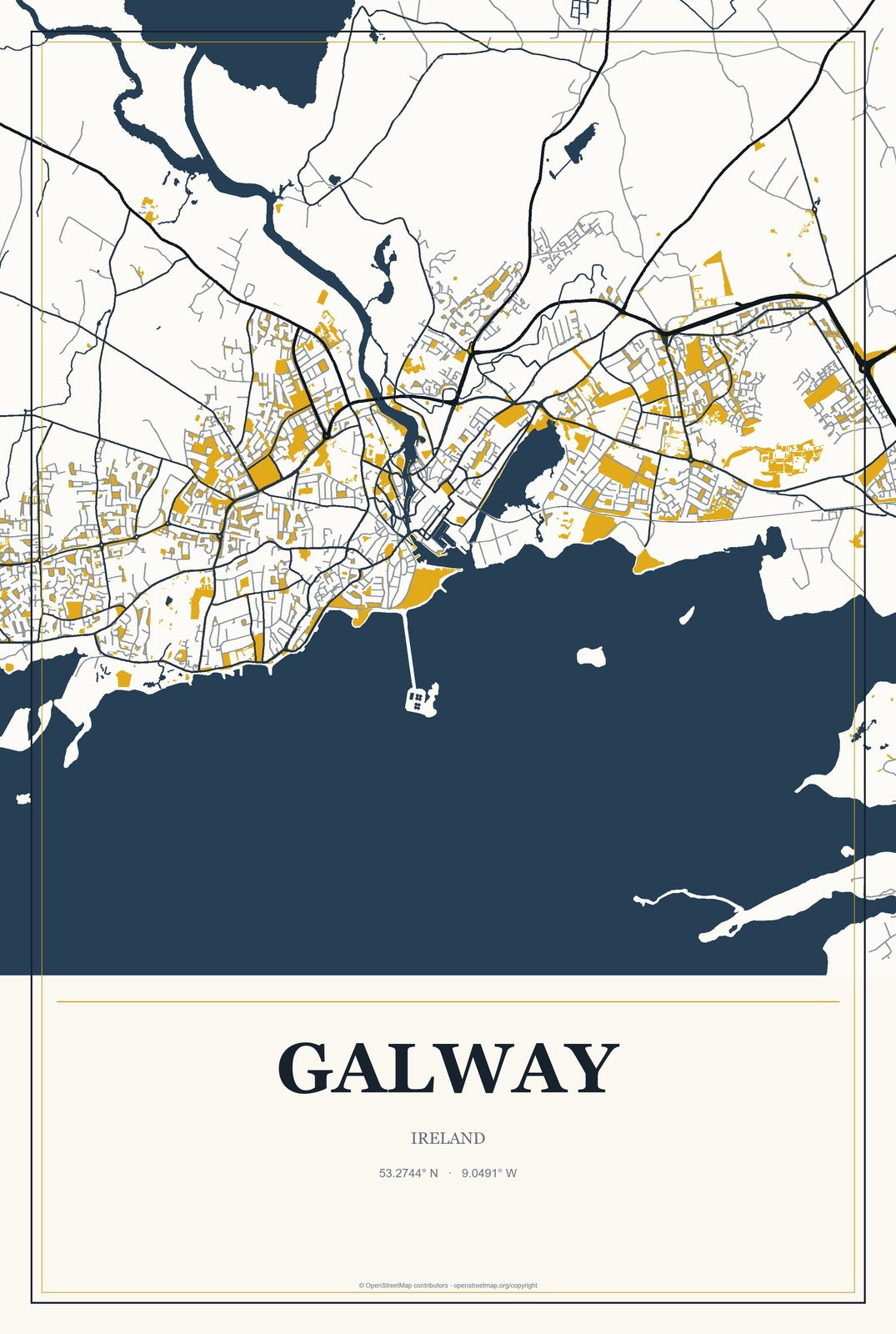 Galway, Ireland City Map Aluminum Sign in Citrine Modern style