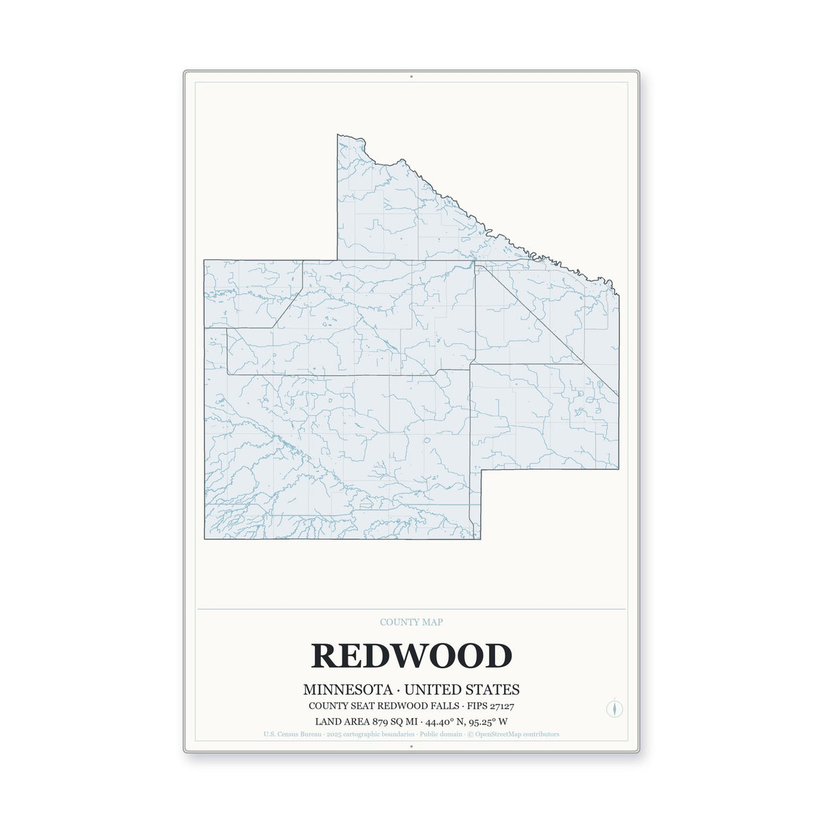 Redwood County, Minnesota Map Aluminum Sign in Gallery Air style